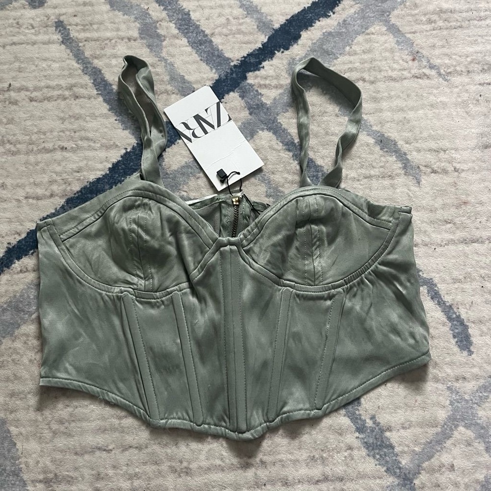 Zara Sage Green Bustier Top